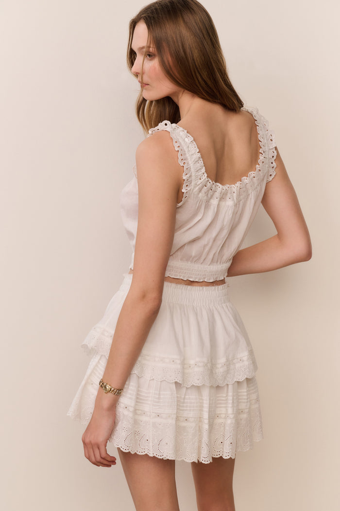 Heart Eyelet Ruffle Mini Skirt