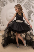 High-Low Satin Detachable Ruffle Tulle Flower Girl Dresses 815498849494