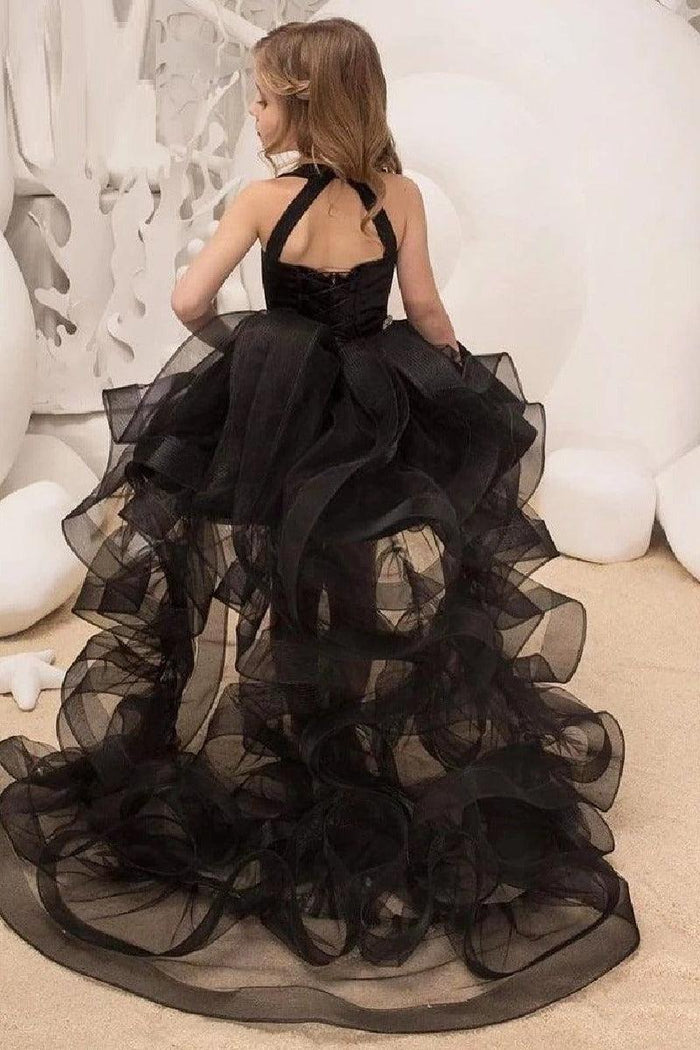 High-Low Satin Detachable Ruffle Tulle Flower Girl Dresses 815498849494