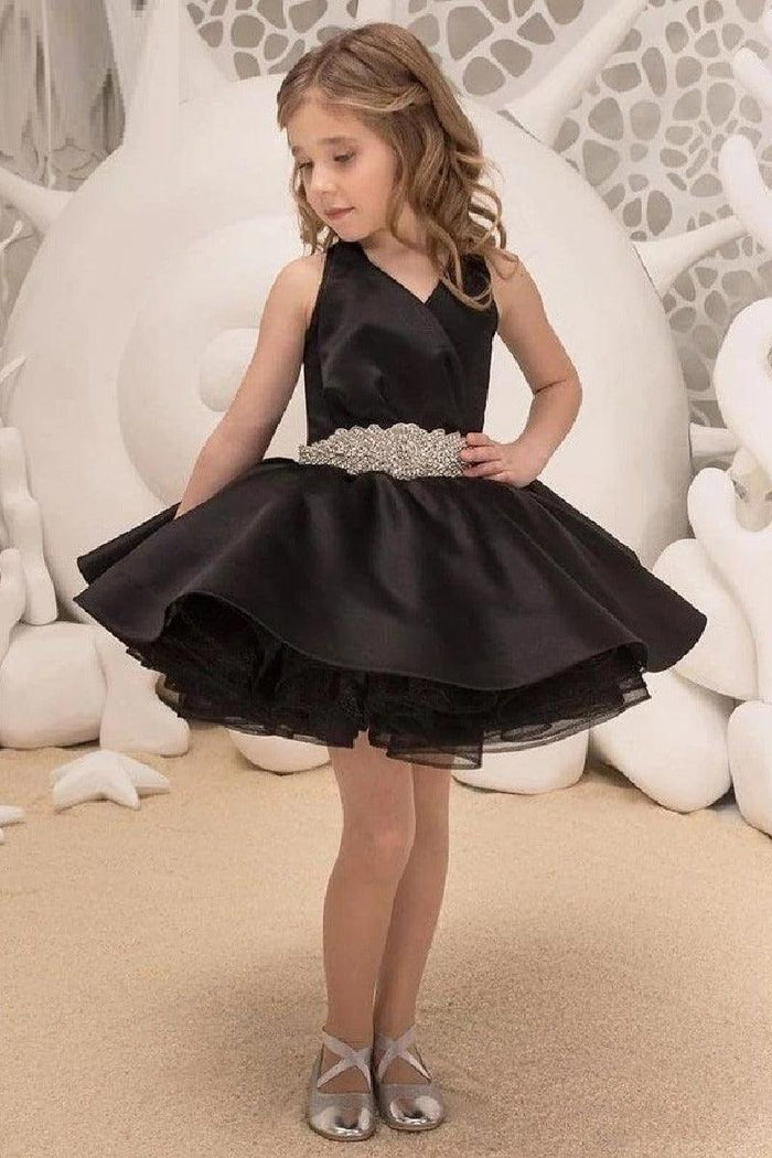 High-Low Satin Detachable Ruffle Tulle Flower Girl Dresses 815498849494