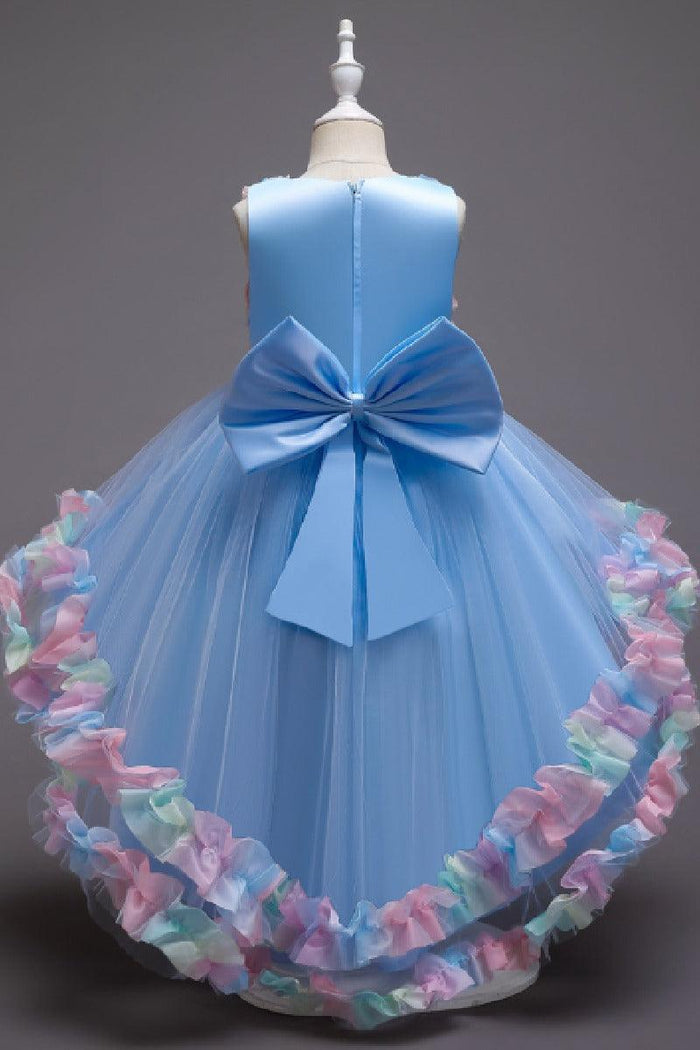 High-Low Sleeveless Tulle Rainbow Ruffle Hem Flower Girl Dresses 1029257838364