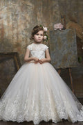 High Neck Cap Sleeve All Lace Bodice Tulle Flower Girl Dresses 654963002609