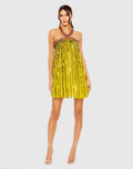 Yellow High Neck Open Back Embellished Trapeze Dress - Mac Duggal