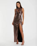 Brown High Neck Sleeveless Gown - Mac Duggal