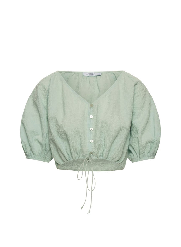 Tops APOELLA Iliana Puff Sleeve Cropped Shirt Mint Apoella