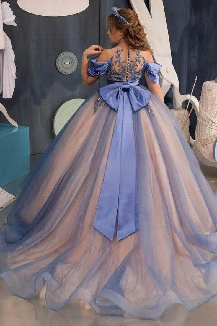 Illusion Off The Shoulder Tulle Puff Cuff Flower Girl Dresses 745558231696