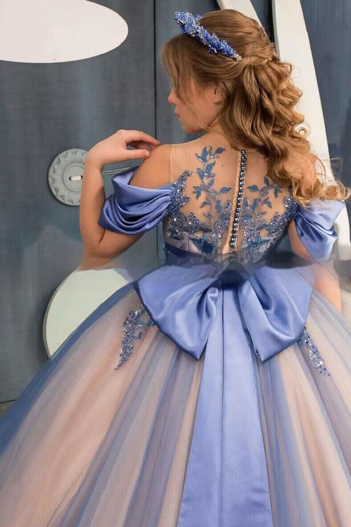 Illusion Off The Shoulder Tulle Puff Cuff Flower Girl Dresses 745558231696