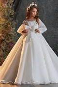 Illusion Organza Long Puff Sleeves Flower Girl Dresses 693938674311