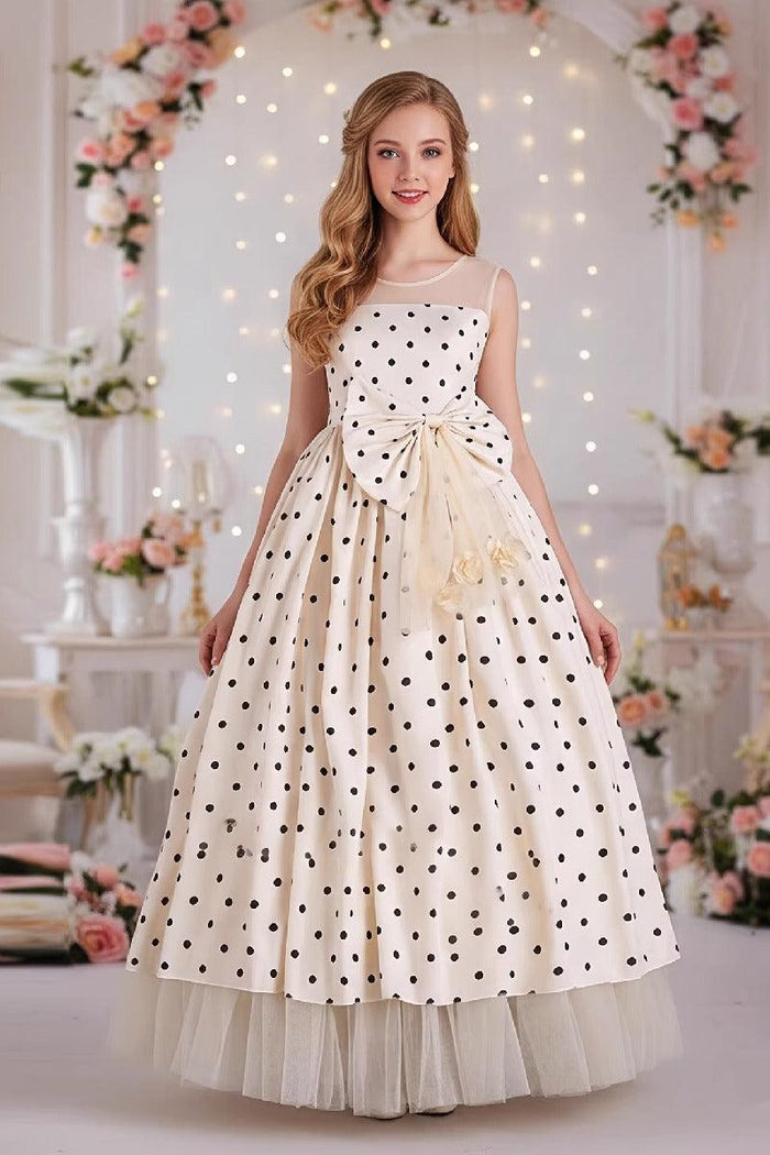 Illusion Round Neck Polka Dot Chiffon Flower Girl Dresses 1028585591033