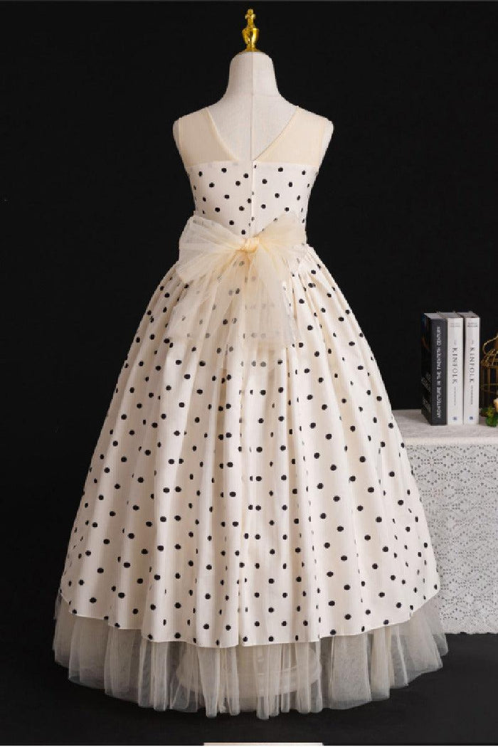 Illusion Round Neck Polka Dot Chiffon Flower Girl Dresses 1028585591033