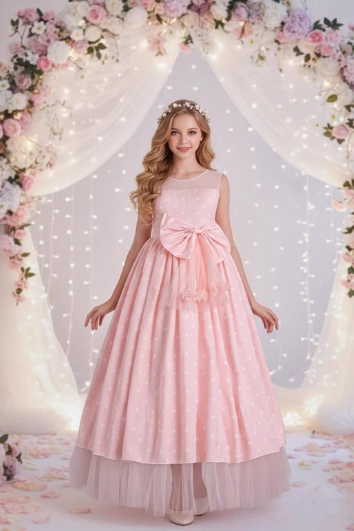 Illusion Round Neck Polka Dot Chiffon Flower Girl Dresses 1028585591033