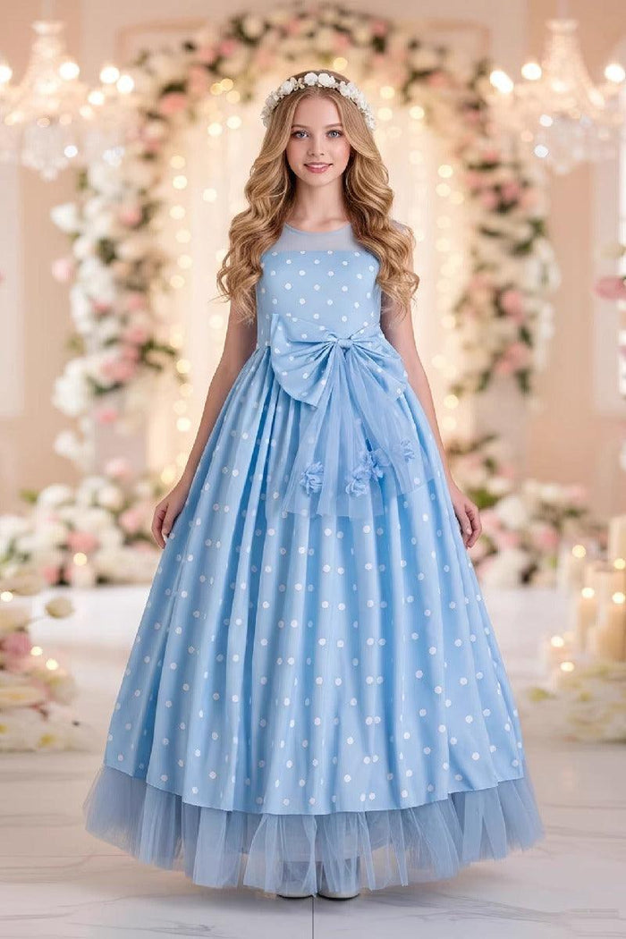 Illusion Round Neck Polka Dot Chiffon Flower Girl Dresses 1028585591033