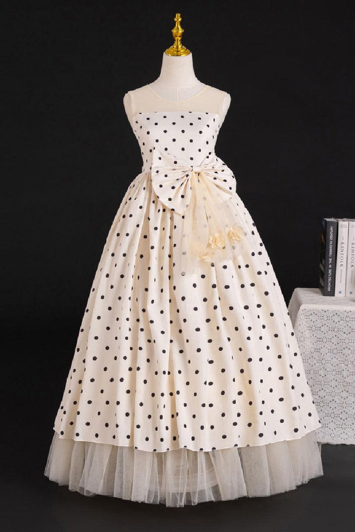 Illusion Round Neck Polka Dot Chiffon Flower Girl Dresses 1028585591033