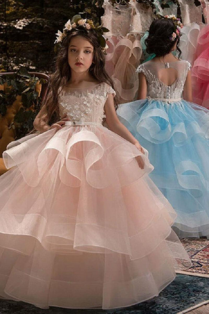 Illusion Round Sleeveless Neck Organza Floor Length Flower Girl Dresses 641380990865