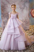 Illusion Tiered Asymmetrical Ruffle Sweep-Brush Train Flower Girl Dresses 673284486583