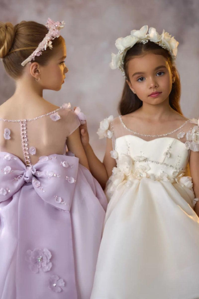 Illusion Tiered Asymmetrical Ruffle Sweep-Brush Train Flower Girl Dresses 673284486583