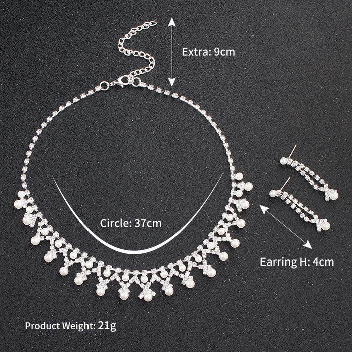 Jewelry Pearl Rhinestone Necklace Earrings 2-Piece Set 527668596787 - COCOMELODY
