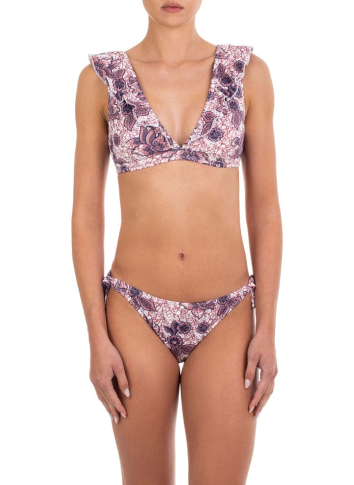 Bikini Emmanuela Swimwear Joanna V Neck Ruffled Bikini Pink Floral Apoella