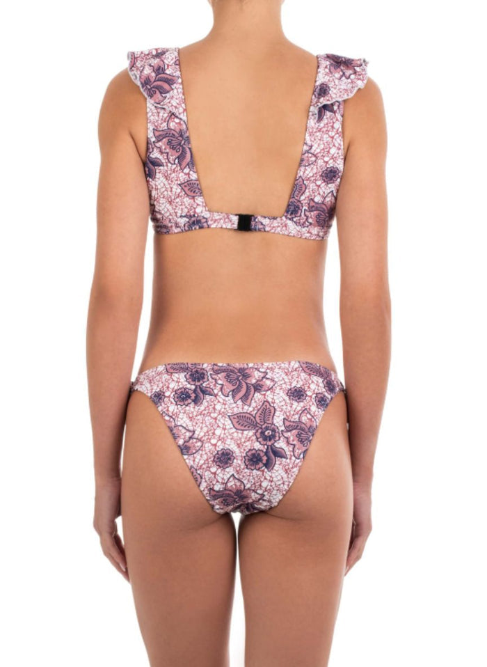Bikini Emmanuela Swimwear Joanna V Neck Ruffled Bikini Pink Floral Apoella