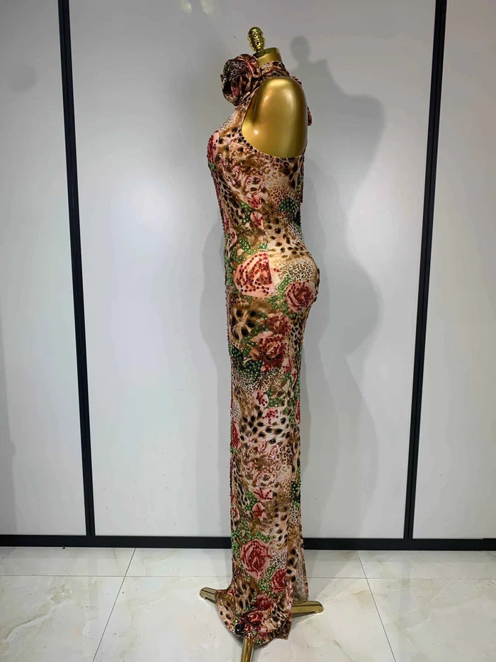 Julia Sexy Colorful Diamond Mesh See Through Long Dress