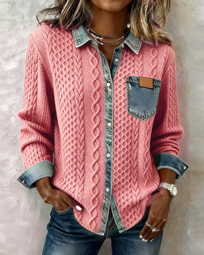 Juliane - Pink Knit Denim Sweater