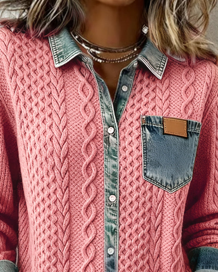 Juliane - Pink Knit Denim Sweater