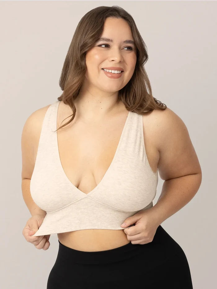 Kindred Bravely Sublime Bamboo Nursing & Maternity Plunge Bra - Oatmeal Heather - Donna Bruschi, IBCLC