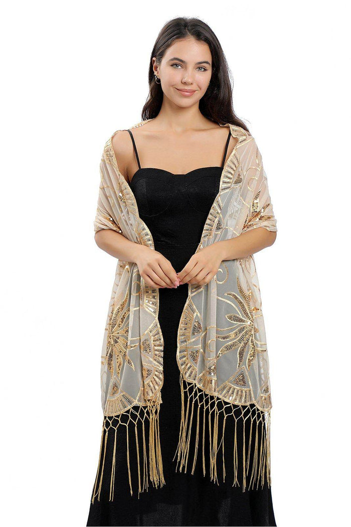 Lace Shawl with Tassels Sequined CJ0138 - COCOMELODY