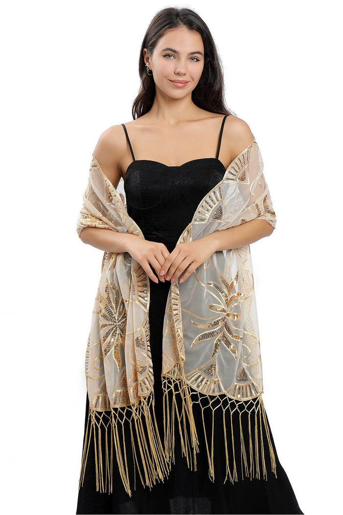 Lace Shawl with Tassels Sequined CJ0138 - COCOMELODY