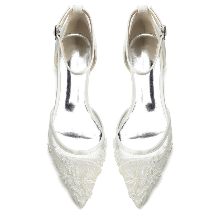 Lace Silk-Like Pearl Embroidered Mesh Flat Shoes CK0495