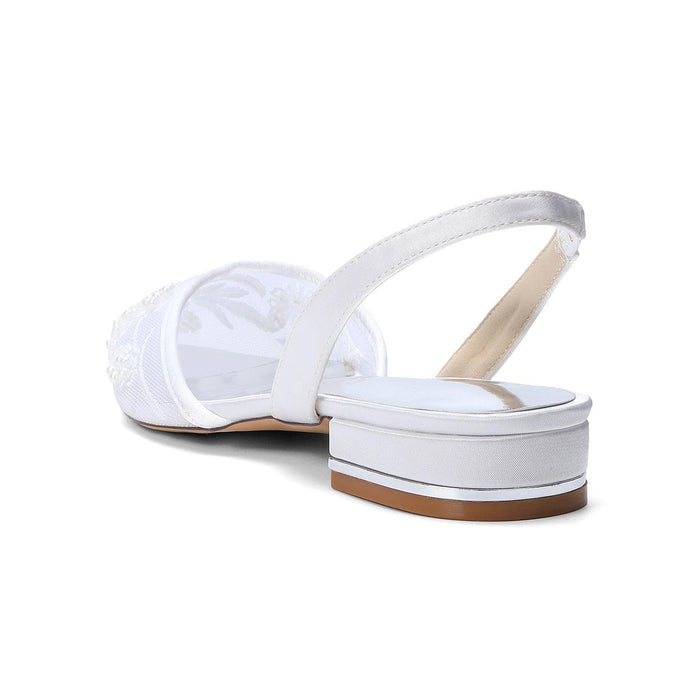 Lace Silk-Like Pearl Embroidered Mesh Flat Shoes CK0496