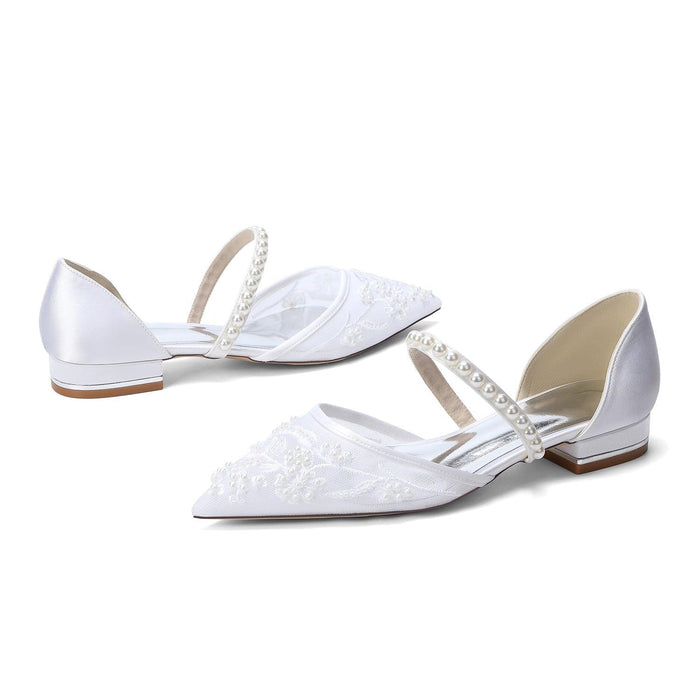 Lace Silk-Like Pearl Embroidered Mesh Flat Shoes CK0497