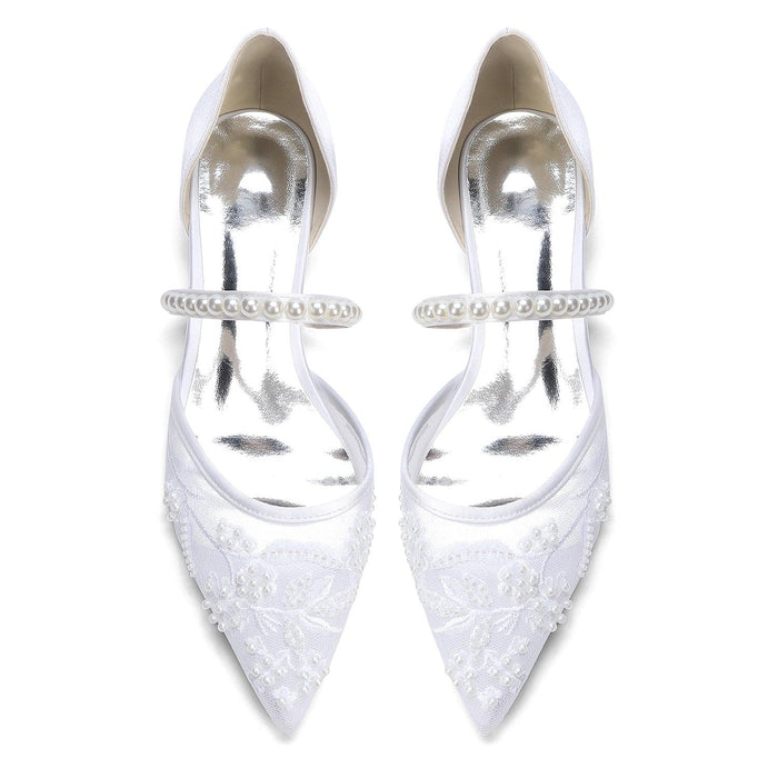 Lace Silk-Like Pearl Embroidered Mesh Flat Shoes CK0497