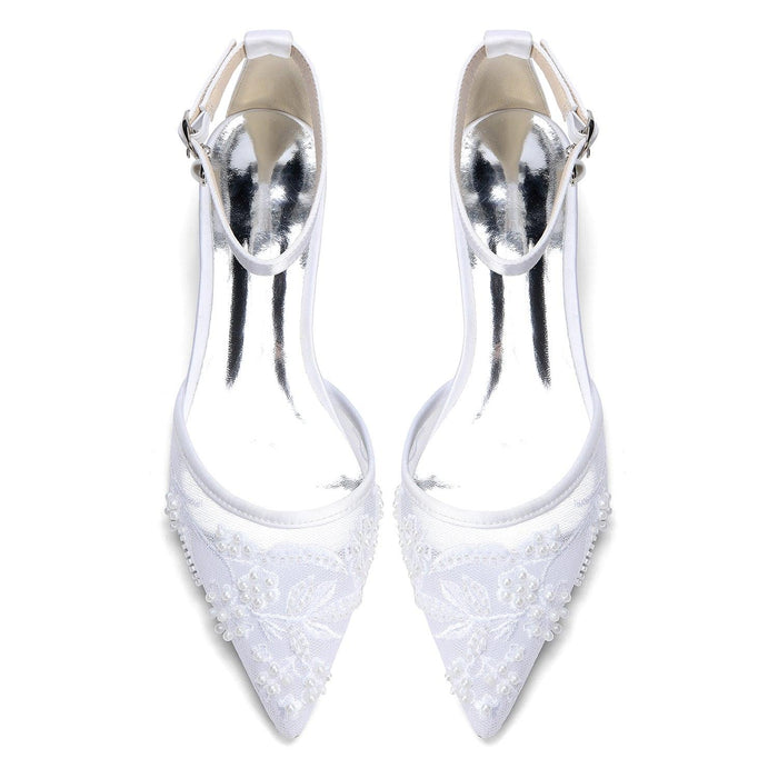 Lace Silk-Like Pearl Embroidered Mesh Flat Shoes CK0498