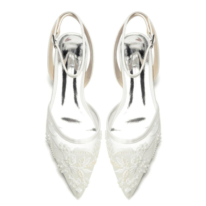 Lace Silk-Like Pearl Embroidered Mesh Flat Shoes CK0499