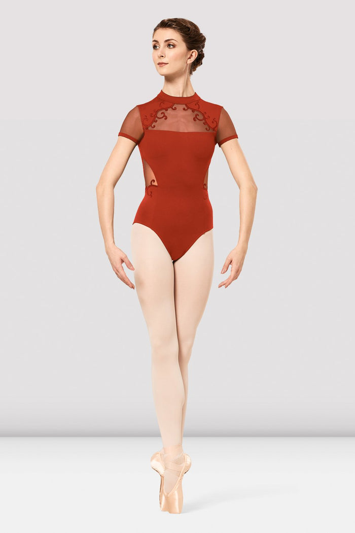 Ladies Boutique Spliced Swirled Embroidered Leotard