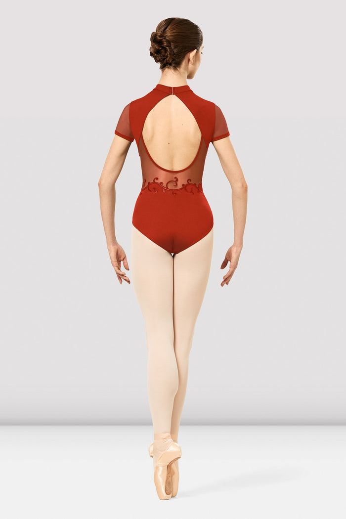 Ladies Boutique Spliced Swirled Embroidered Leotard