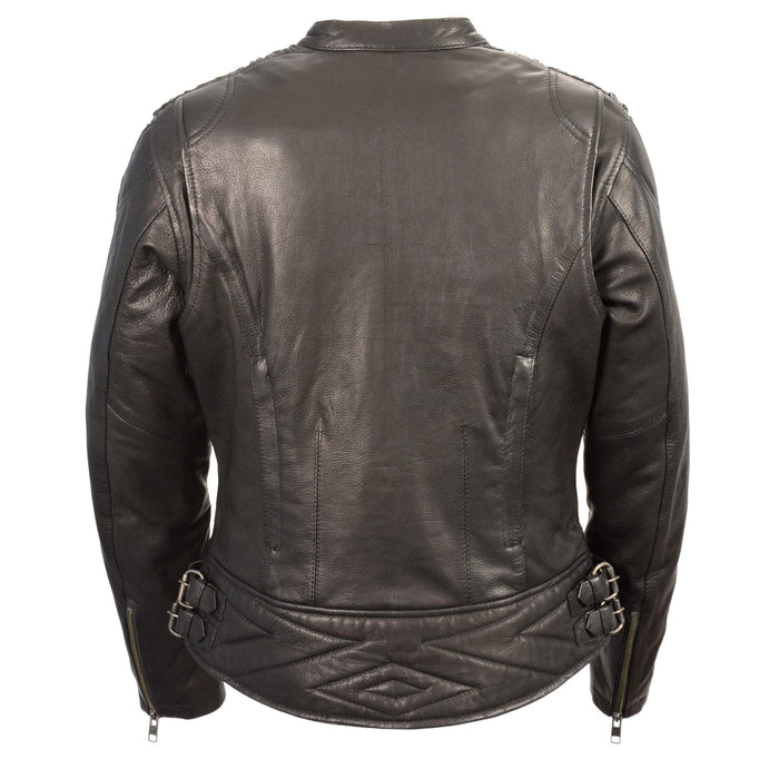 Ladies Crinkled Arm Leather Jacket: Features:

1