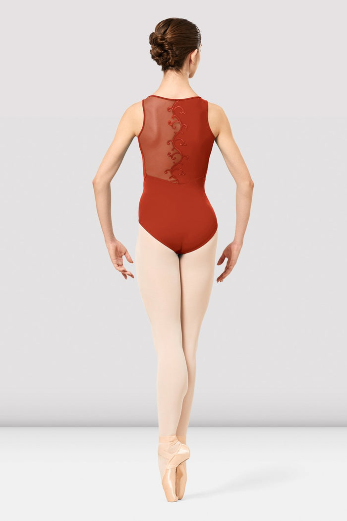Ladies Danika Mesh Embroidered Scoop Neck Leotard