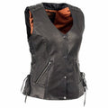 Ladies Front Snap Vest with Lace: Features:

Premium Goatskin Leather
Two Front Hand Pockets
Lace after Lace Side, Shoulder &