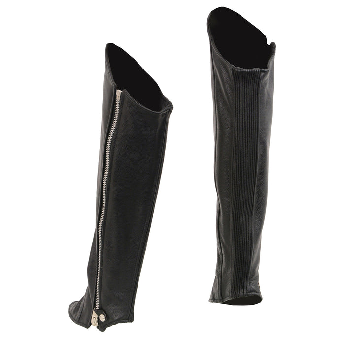 Ladies Knee High Half Chaps: Features:

Women's Knee High Half Chap with Zipper Entry
Premium Cowhide Leather 1