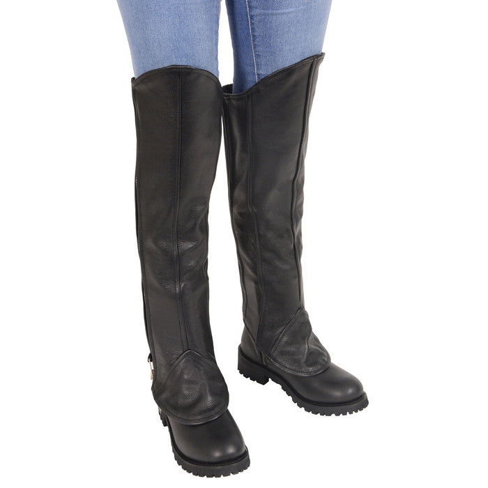 Ladies Knee High Half Chaps: Features:

Women's Knee High Half Chap with Zipper Entry
Premium Cowhide Leather 1