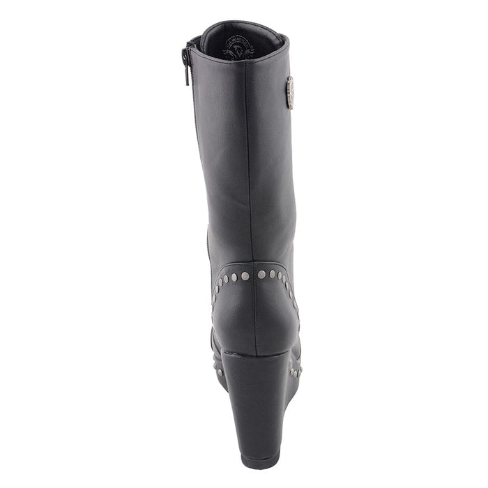 Ladies Lace Boot W/Platform: Description
Ladies lace-up platform boot with size zipper and rivet accents