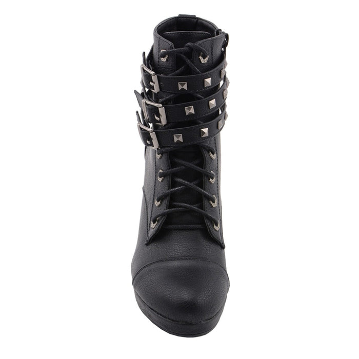 Ladies Lace to the Toe Boots: Features:

Women's Lace to Toe Boot
Synthetic Leather Upper
Anti-Slip Bottom, Platform Heel
Cro