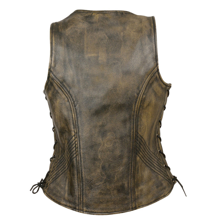 Ladies Open Neck Zip Up Vest with Side Laces: Features:

1