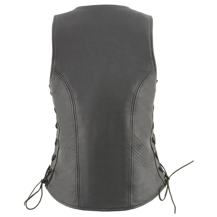 Ladies Open Neck Zip Up Vest with Side Laces