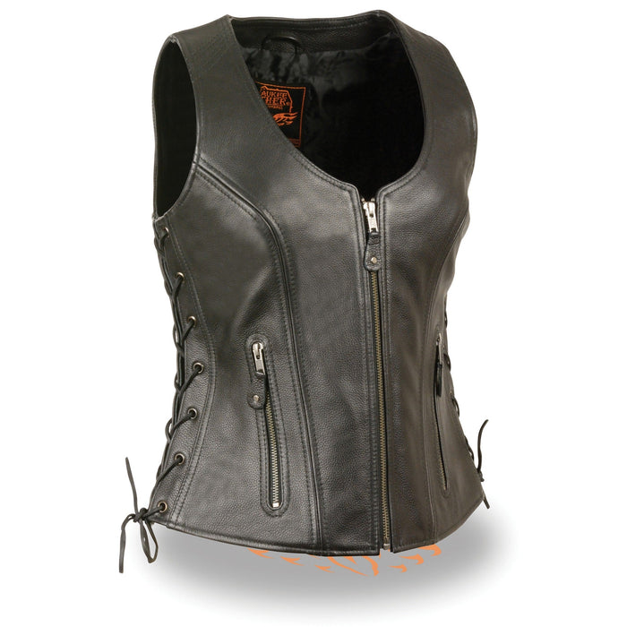 Ladies Open Neck Zip Up Vest with Side Laces: Features:

1
