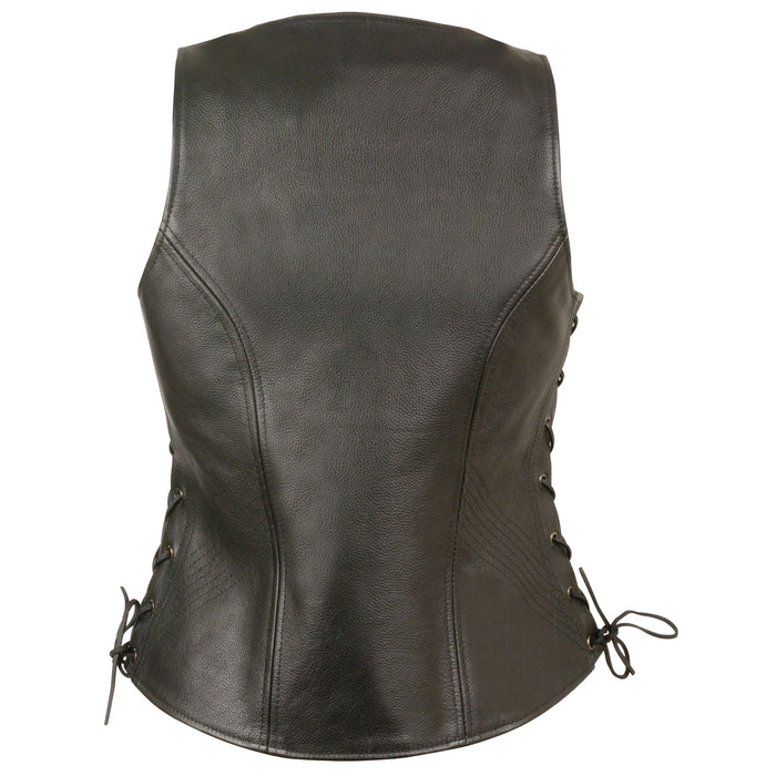 Ladies Open Neck Zip Up Vest with Side Laces: Features:

1