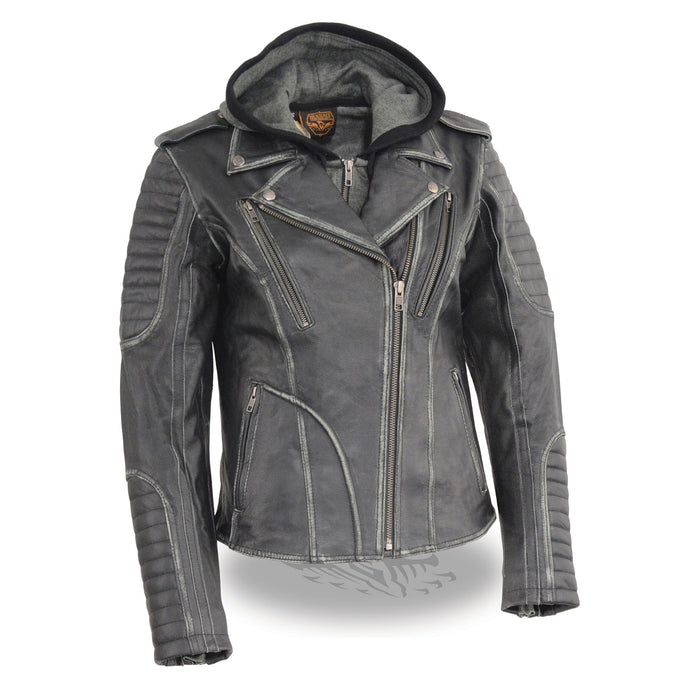 Ladies Rustic Hooded Leather Jacket: Features:

Premium Cowhide Leather 1