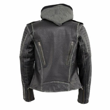 Ladies Rustic Hooded Leather Jacket: Features:

Premium Cowhide Leather 1